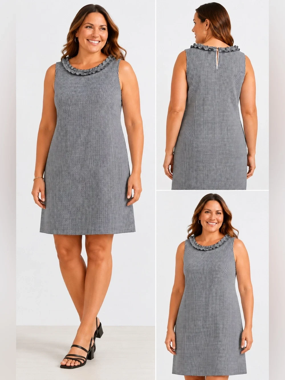 Talbots Black & White Gingham Sleeveless Shift Dress – Size 16